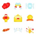 Romantic party icons set, cartoon style Royalty Free Stock Photo