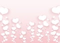Romantic pattern with flying hearts on a pink background Empty template for poster banner Valentine`s Day advertisements wedding