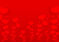 Romantic pattern with flying hearts on a red background Empty template for poster banner Valentine`s Day advertisements wedding