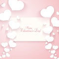 Romantic pattern with hearts on a gentle pink background Text of Happy Valentine`s Day Template for posters banners advertising Royalty Free Stock Photo