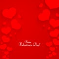 Romantic pattern with hearts on a red background Text of Happy Valentine`s Day Template for posters banners advertising