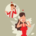 Romantic phone conversation in distant relationship vector illustration