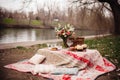 romantic picnic with cozy quilt and basket of treats