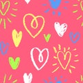 Romantic Pink Chalk Hearts Seamless Pattern Royalty Free Stock Photo