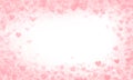 Romantic pink cute light saturated bright background with many hearts and shining small stars, with a place for text in the center