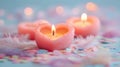 Romantic Pink Heart Candles with Feathers and Confetti Royalty Free Stock Photo
