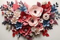 Romantic pink paper craft floral heart artwork, Valentines day, marriage and Mothers day concept. generative ai