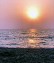 Romantic Pink Sunsent on Beach Royalty Free Stock Photo