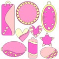 Romantic pink and yellow tags, labels, hearts and star