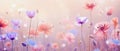 romantic poppy flower meadow in purple colors wallpaper, generative ai by midjourney