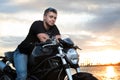 Romantic portrait handsome biker man in sunglasses Royalty Free Stock Photo