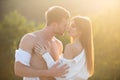 Romantic portrait of a sensual couple in love. Passionate man kissing sensual woman. Embrace and kiss. Sensual kiss, Man Royalty Free Stock Photo