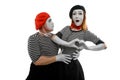 Romantic portrait of two mimes. Male and female mime artists Royalty Free Stock Photo