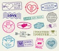 Romantic postage stamp vector set for valentines day card, love letters