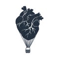 Romantic poster with a human heart as a hot air balloon. Royalty Free Stock Photo