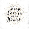 Romantic poster with human heart and inspiring lettering. Royalty Free Stock Photo