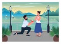 Romantic proposal flat color vector illustration