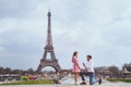 Romantic proposal in Paris, engagement Royalty Free Stock Photo