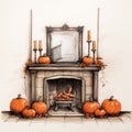 Romantic Pumpkin Fireplace Illustration With Meticulous Detail