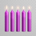 Romantic purple candle flame burning candles vector set Royalty Free Stock Photo