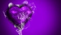 Romantic purple love hearts with smoke on background for copy space