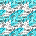 Romantic quote seamless pattern. Love text print for valentine day. Royalty Free Stock Photo