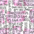 Romantic quote seamless pattern. Love text print for valentine day. Hand lettering typography design Royalty Free Stock Photo