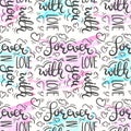 Romantic quote seamless pattern. Love text print for valentine day. Hand lettering typography design Royalty Free Stock Photo