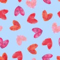 Pink and Red Watercolor  Hearts Seamless Pattern. Royalty Free Stock Photo