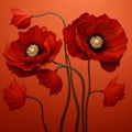 Romantic Realism: Stunning Red Poppies Painting On Orange Wall