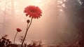 Romantic Red Flower In Soft Mist: A Captivating Scenery Royalty Free Stock Photo