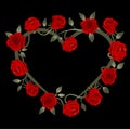 Red roses heart frame  on black background Royalty Free Stock Photo