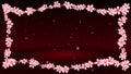 Romantic Red Shiny Cherry Blossoms Sakura Flowers Glitter Art Border Frame On Dark Shiny Falling Flowers