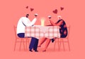 Romantic Relations, Meeting. Happy Loving Couple of Male and Female Characters Dating in Restaurant. Declaration of Love Royalty Free Stock Photo