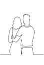 Romantic relationship continuous one line drawing. Romance, young couple in love hug one another vector art