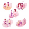 Romantic relationship stages illustrations set isolated on white background Royalty Free Stock Photo