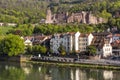 Romantic Renaissance Heidelberg castle - landmark of the famous university city, view from the old bridge across Neckar river, G Royalty Free Stock Photo