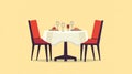Restaurant Table Setting for Two with Red Chairs and Wine Glasses Royalty Free Stock Photo