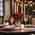 Romantic Restaurant Table Setting for Valentine\'s Day Lovers Royalty Free Stock Photo