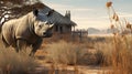 Romantic Rhino: A Finely Rendered Octane Render Of A Rhino In A Secluded Desert Setting