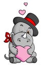 The romantic rhinoceros is holding a heart Royalty Free Stock Photo
