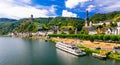 Romantic river cruises over Rhein - medieval Cochem town. German Royalty Free Stock Photo