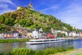 Romantic river cruises over Rhein - medieval Cochem town. German Royalty Free Stock Photo