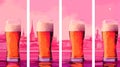 Romantic Riverscapes: Set Of 4 Pink Vienna Lager Beer Glasses