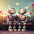 Romantic robot couple in love holding hands, Valentine\'s Day