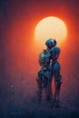 Romantic robots in the desert, digital painting, concept illustration