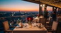 Romantic Rooftop Dinner Table Setting City Sunset View Royalty Free Stock Photo