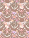 Romantic Roses Garland Multicolor Vector Seamless Pattern