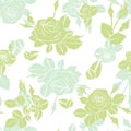 Romantic roses seamless pattern with leafs buds and blossom on wallpaper background, repeatable no sew gap illustration