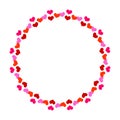 Romantic round frame with small red hearts